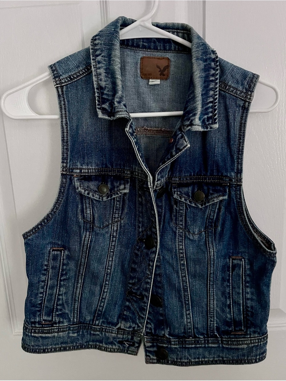 American Eagle Outfitters Blue Denim Sleeveless Jean Vest